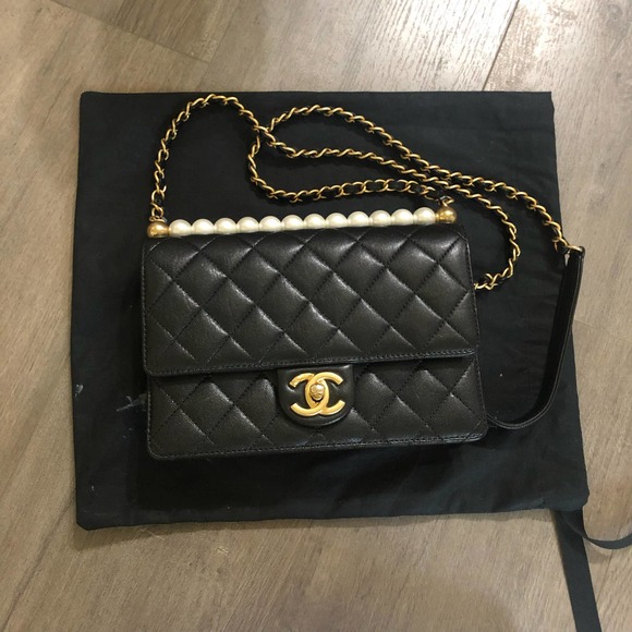 CHANEL Handbags - Chanel Medium Black Goatskin Chic Pearls Quilted Flap Bag